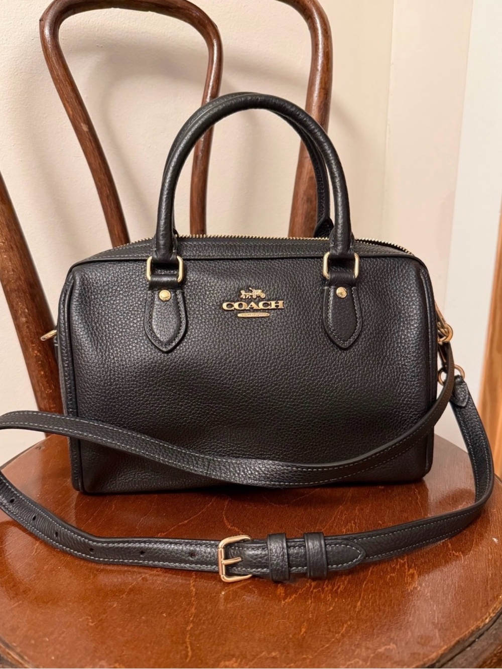 Coach Rowan Black Leather Purse with Strap
